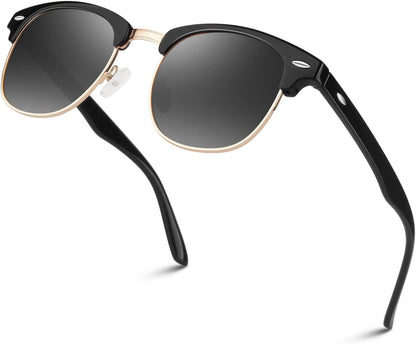 Polarized Semi Rimless Sunglasses for Men Women, Classic Retro Shades Half Frame Driving Sun Glasses UV Protection