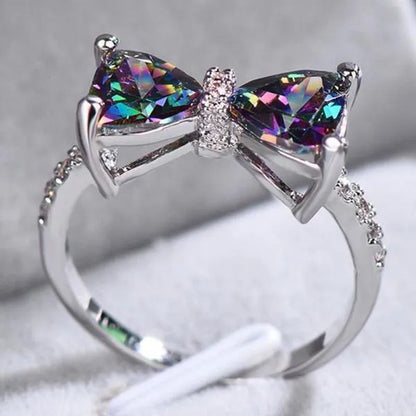 New Cute Women Ring 925 Sterling Silver Bowknot Topaz Rings Girl Daily Casual Party Gemstone Rings Jewelry Gift
