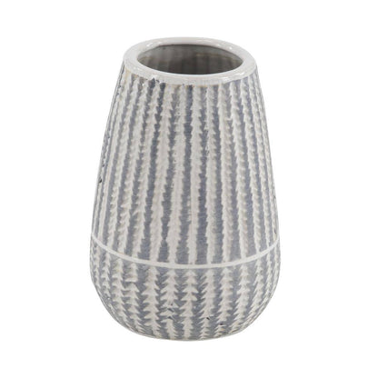 10 In. White Ceramic Decorative Vase with Stripes