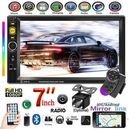 7" Bluetooth HD Touch Screen Car Stereo Radio 2DIN Car MP5 Player FM/USB/AUX/SD Function with Steering Wheel Control +Cam(Optional)