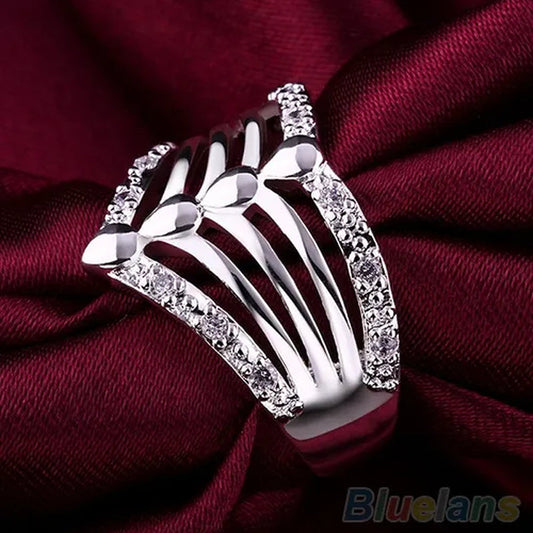 Women's Men's 925 Sterling Silver Multilayer Wedding Party Crystal Wide Ring Size 8