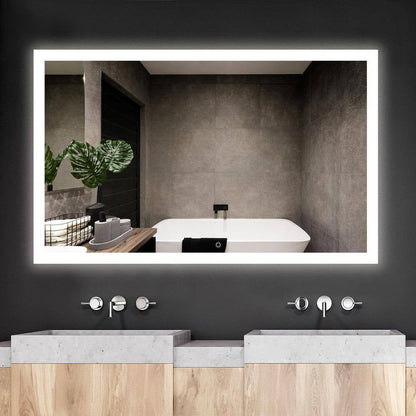 48 In. W X 30 In. H Large Rectangular Frameless LED Light with Anti-Fog Wall Mounted Bathroom Vanity Mirror