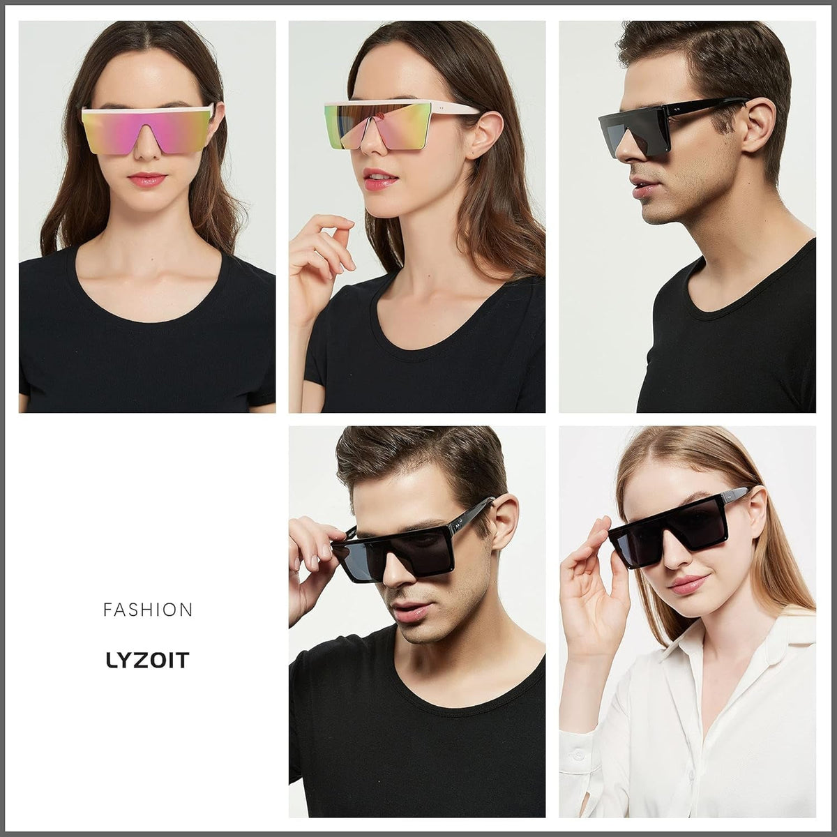Square Oversized Sunglasses for Women Men Big Flat Top Fashion Shield Large UV Protection Rimless Shades