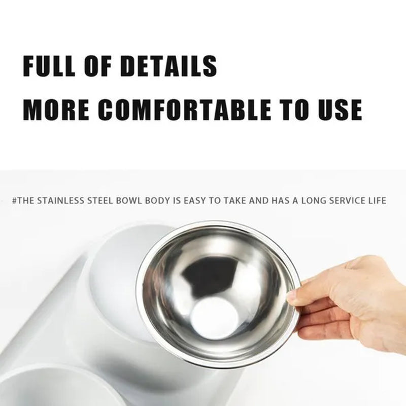 Double Dog Bowls Pet Cat Feeding Stainless Steel Water Food Bowls Feeder Tilted Elevated Cat Bowl Dispenser Pet Accessories