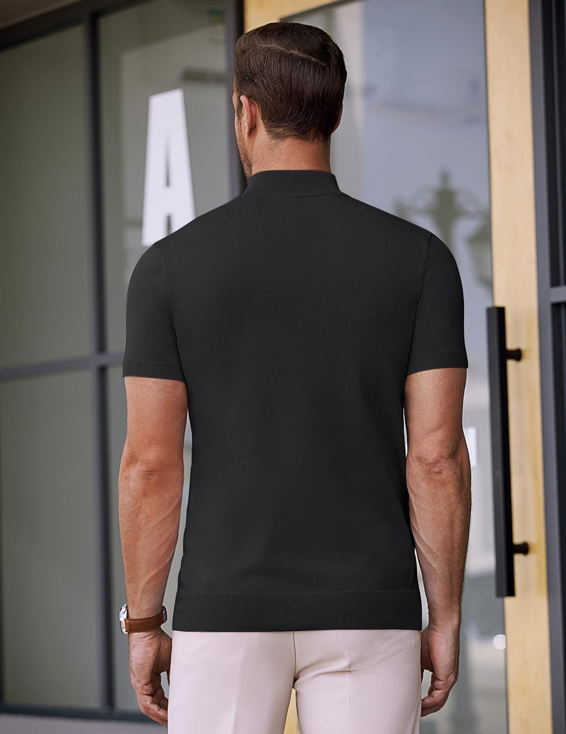 Mens Mock Turtleneck Sweater Short Sleeve Casual Dress Sweater Slim Fit Pullover Basic Knit Tee