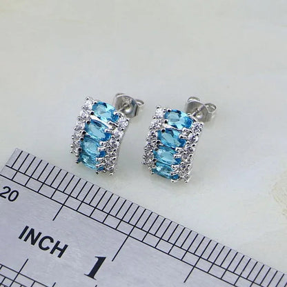 925 Silver Jewelry Set Classic Sky Blue White Topaz For Women Wedding Earring/Pendant/Necklace/Bracelet/Ring 4PCS