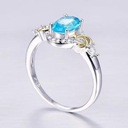 Fashion  Wedding Bride Oval Cut Rainbow Blue Topaz Sapphire Ruby Gemstone Jewelry Ring