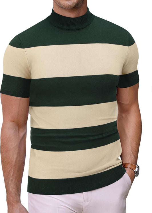Mens Mock Turtleneck Sweater Short Sleeve Casual Dress Sweater Slim Fit Pullover Basic Knit Tee