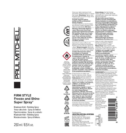 Paul Mitchell Freeze and Shine Super Hairspray, Maximum Hold, Shiny Finish Hairspray, for Coarse Hair