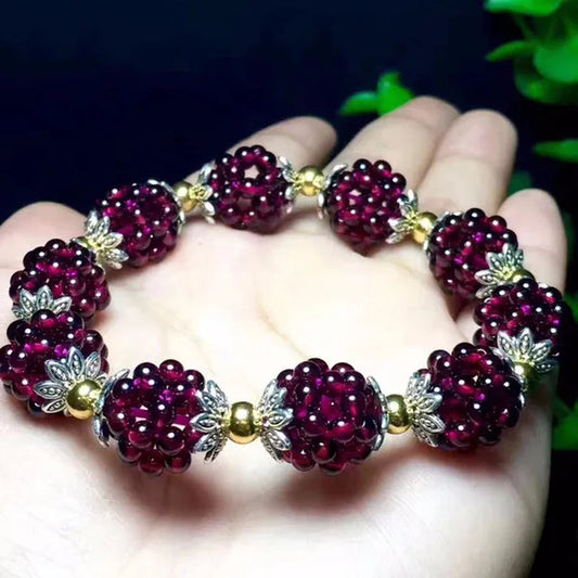 1PC Natural Garnet Bracelet Women 3mm Lucky Ball Bracelet Jewelry Gift Women Bangles