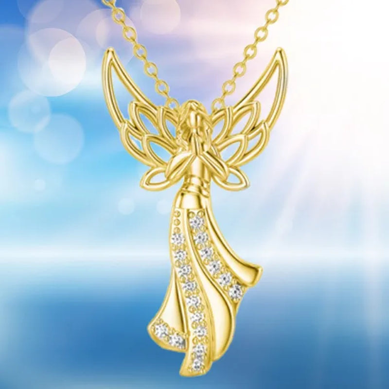 Exquisite Fashion Creative Women Angel Wings Diamond Necklace Holy Faith Angel Princess Pendant Engagement Necklace Women Diamond Jewelry Birthday Party Anniversary Gift Christmas Gift Jewelry Necklace