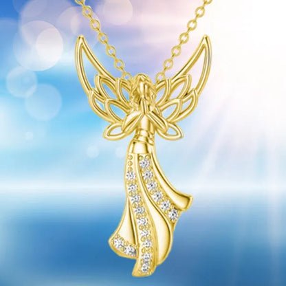 Exquisite Fashion Creative Women Angel Wings Diamond Necklace Holy Faith Angel Princess Pendant Engagement Necklace Women Diamond Jewelry Birthday Party Anniversary Gift Christmas Gift Jewelry Necklace