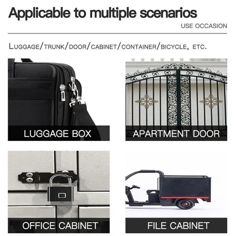 Fingerprint Padlock Smart Keyless USB Rechargeable Door Lock IP56 Waterproof USB Rechargeable-2/1PCS