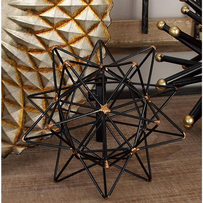 7 In. X 7 In. Black Metal Geometric Sculpture with Gold Accents