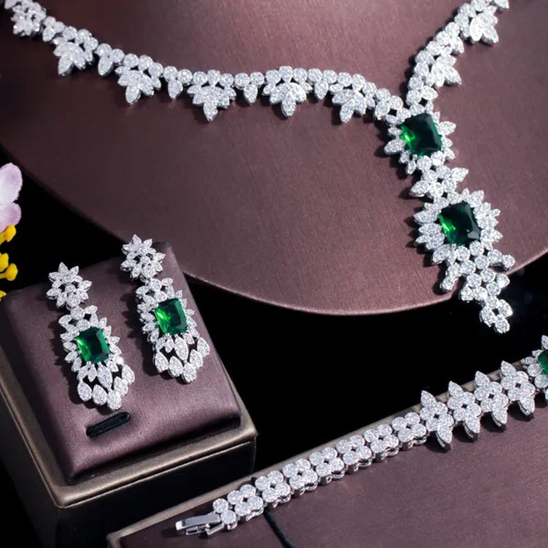 CANDICE High Quality White Gold Plated AAA CZ Women Long Pendant Necklace Earrings Ring Bracelet 4pcs Jewelry Set for Deep V Wedding Party Dress Accessories