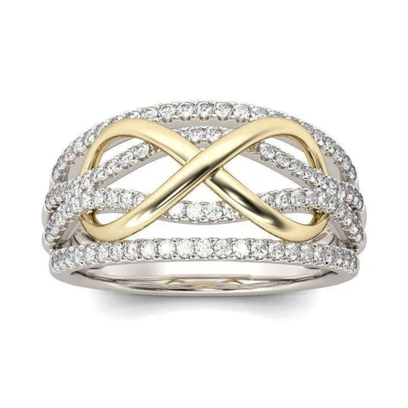 Popular Jewelry Fashion Women'S Two-Color Ring Gold-Plated Ring Gold and Silver Ring 8-Shaped Ring 6-10#