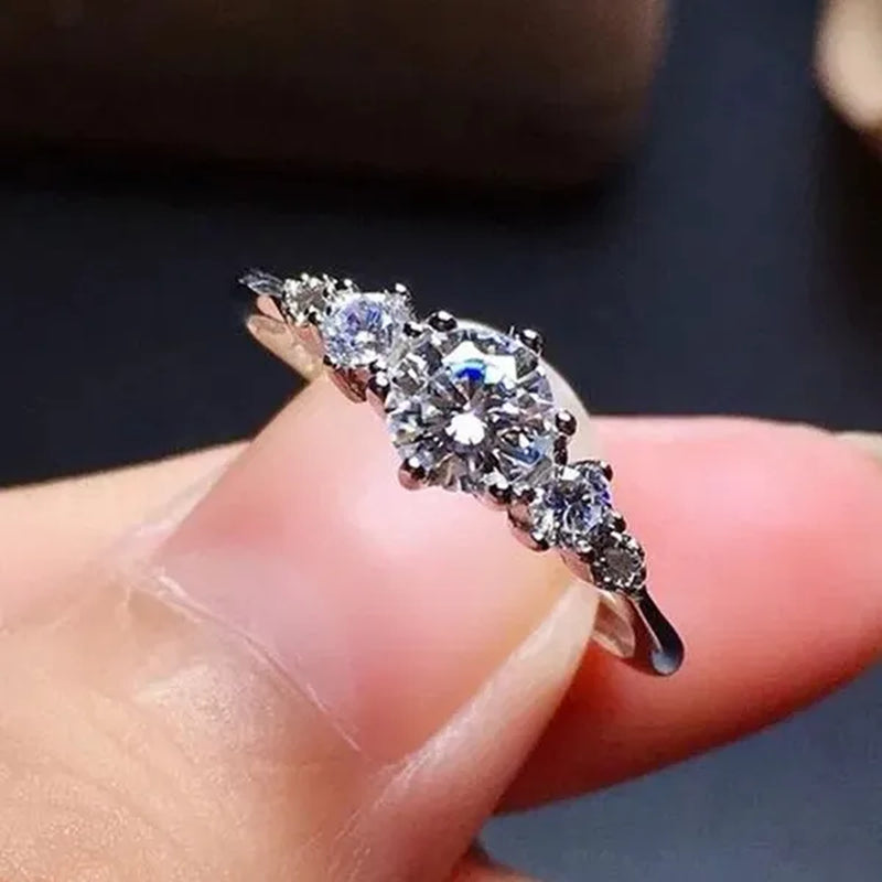 Luxury Women's Fashion Silver Color Ring Round Cut Cubic Zirconia Engagement Party Wedding Promise Rings Anniversary Gifts