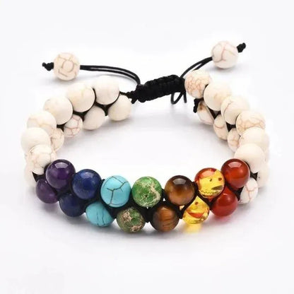 7 Chakra Bracelet Natural Healing Stones Beads Bracelet Double Layered Adjustable Macrame Woven Rope Chain Yoga Bracelet(4Colors)