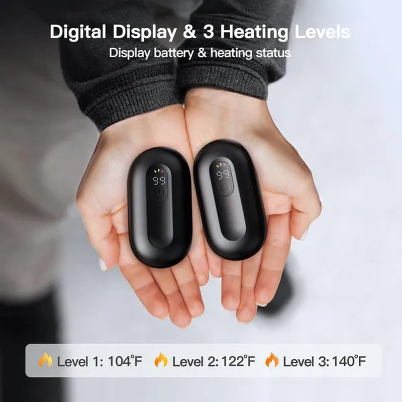 Pack of 2 Hand Warmers Rechargeable Power Bnak, Portable Pocket Heater Warm Gift for Outdoors, Camping, HuntingMagnetic Electric Hand Warmer with Digital Display, Reusable Handwarmers Heat Up to 140℉