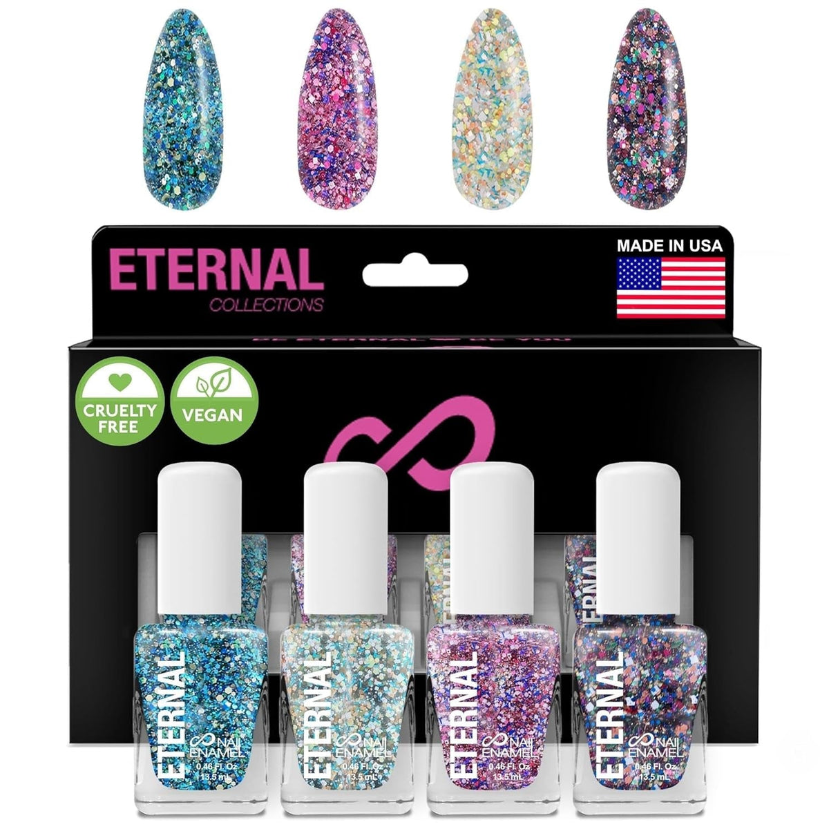 Glitter Nail Polish Set for Women (CHEERS) - Gold Nail Polish Set for Girls | Long Lasting & Quick Dry Nail Polish Kit for Home DIY Manicure & Pedicure | Made in USA, 13.5mL (Set of 5)