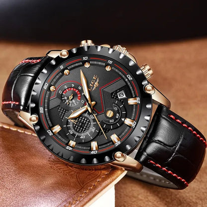 LIGE Mens Watches Top Brand Luxury Quartz Gold Watch Men Casual Leather Military Waterproof Sport Wrist Watch Male Fashion Clock