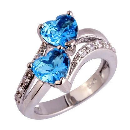 Fashion Lover Jewelry Heart Cut Rainbow & White Topaz Gemstone Silver Ring Size 5 6 7 8 9 10 11 12 13 HANNAH MARTIN