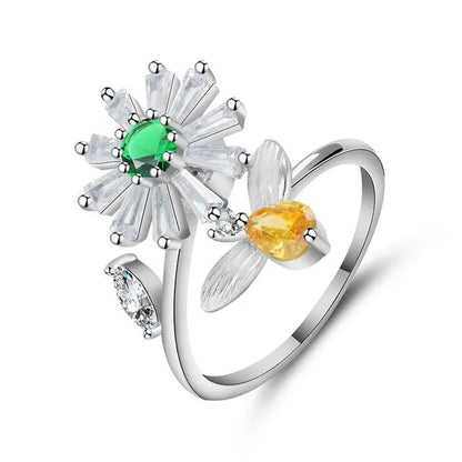 Flower Bees  Silver Multicolor Creative Sweet Cute Princess Rings Daisy Opening Ring Adjustable Ring Anniversary Statement Natural Gemstones Pink Sapphire White Sapphire Ring