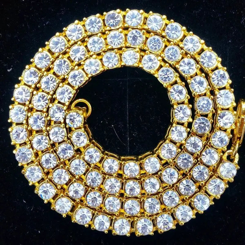 Fashion Gold Silver Color Hiphop Chain Necklace Luxury CZ Iced Out Cuban Rhinestone Tennis Hip Hop Necklace For Men Jewelry
