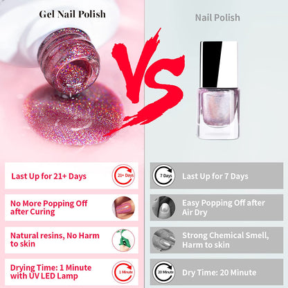 Holographic Nail Polish Neon Hot Pink Gel 7.5ML Gorgeous Glossy Hologram Curing Required Art Manicure Salon DIY at Home