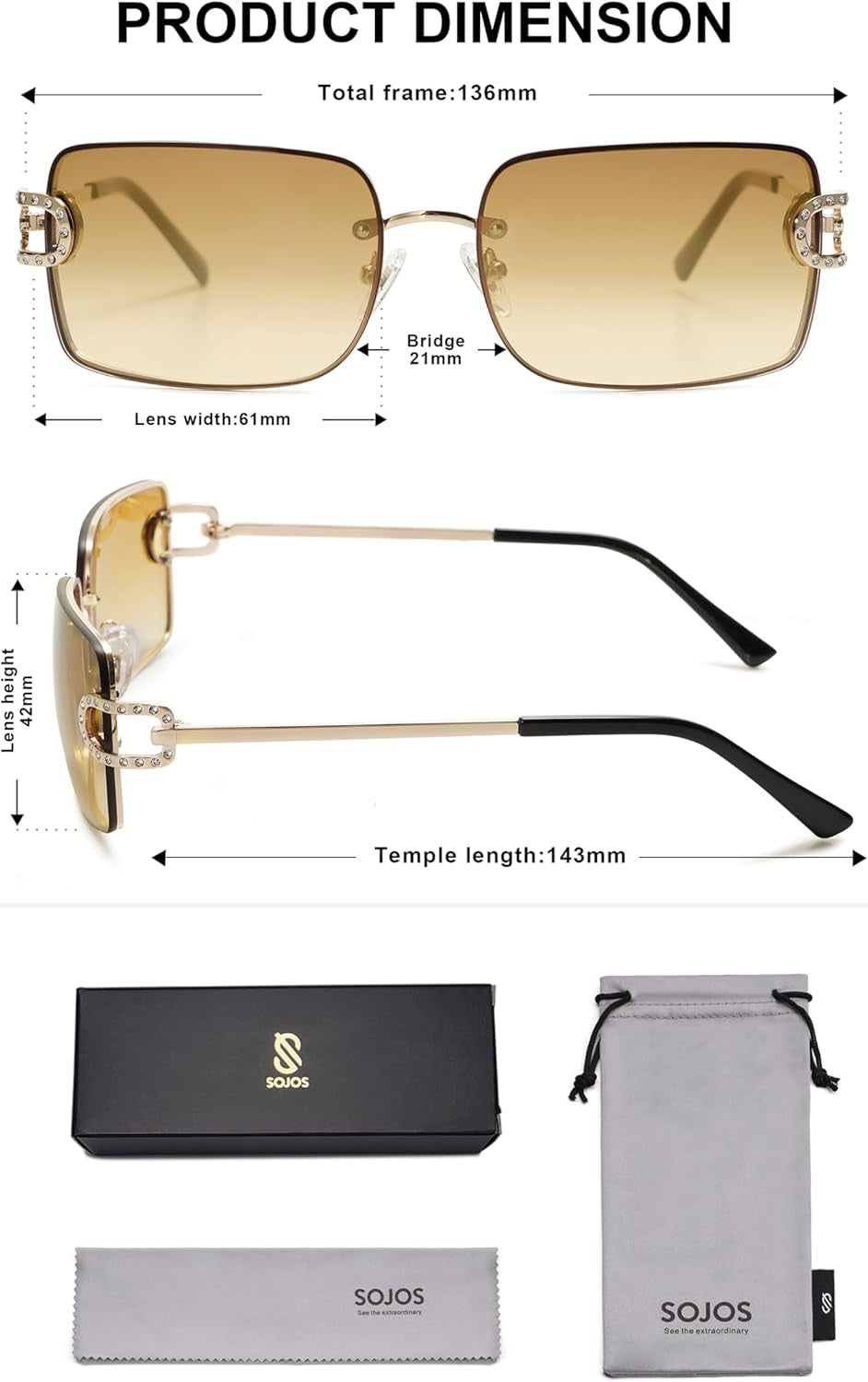 Vintage Rectangle Sunglasses for Women,Trendy Rimless 90S UV400 Womens Y2K Shades SJ1178