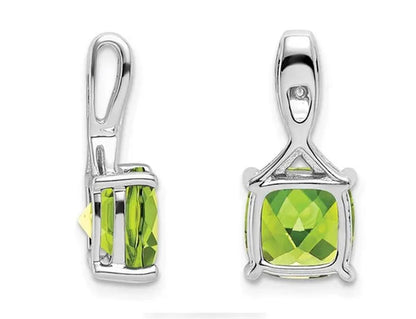 2.00 (Ctw) Natural Cushion-Cut Peridot Pendant Necklace in 14K White Gold with Chain