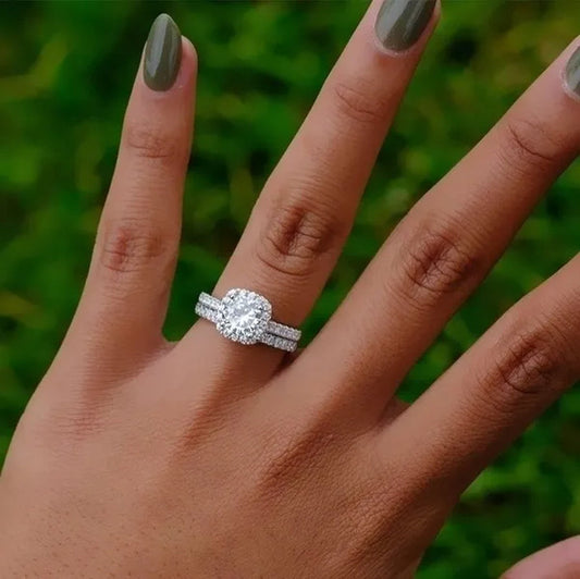 Exquisite 925 Sterling Silver Natural Gemstone White Sapphire Diamond Rings Set Women Wedding Engagement Fine Jewelry