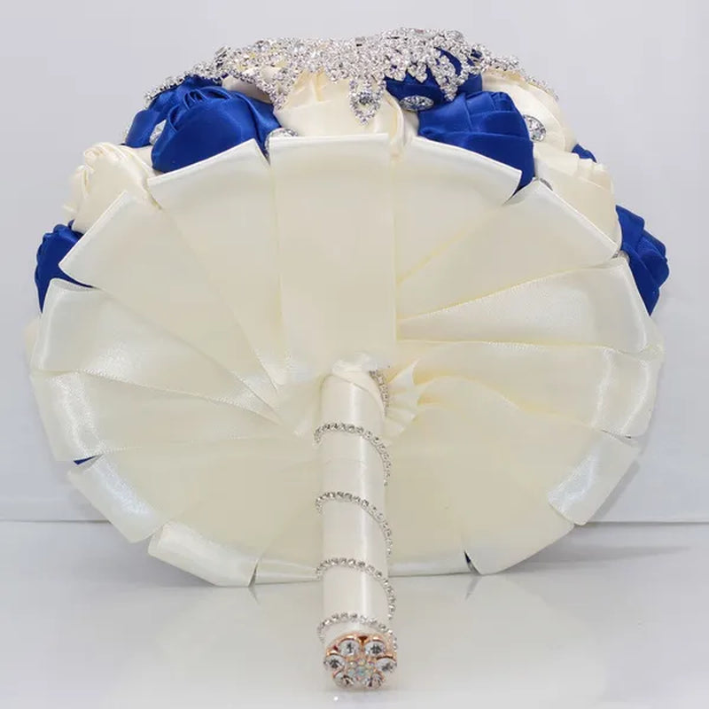 21CM Luxury Crystal Brooch Bridesmaid Bridal Bouquet Shiny Rhinestone Tassel Wedding Flower Bouquet Ribbon Silk Rose Artificial Flower Wedding Supplies