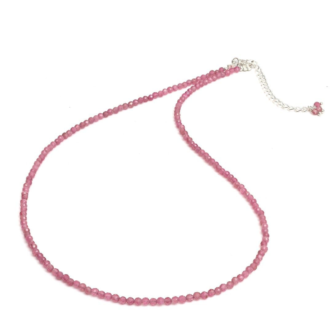 Gempires Pink Tourmaline Beaded Necklace Pink Crystal Gemstone Jewelry Hypoallergenic 18 Inch Silver Plated Handmade October Birthstone Necklace for Women