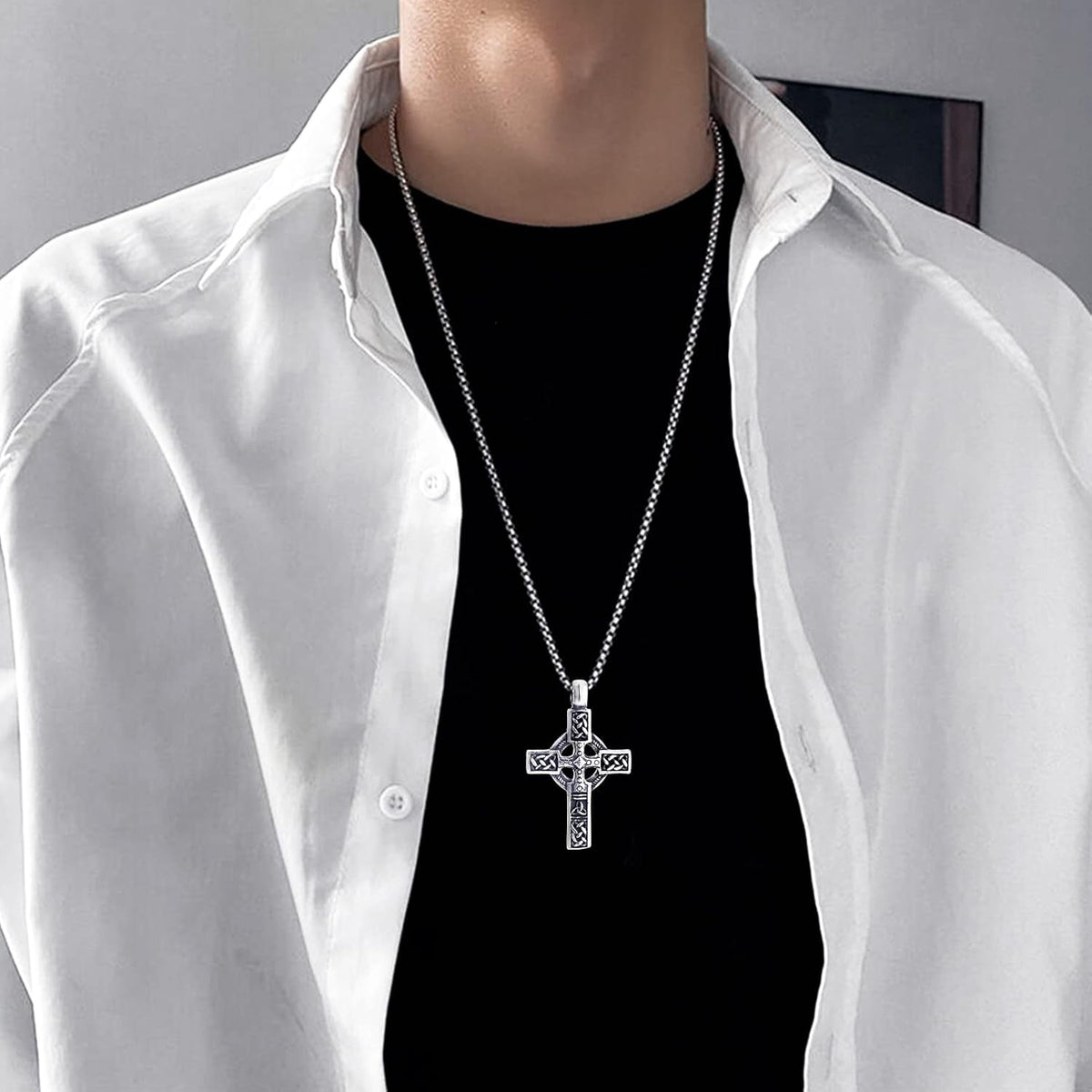 316L Stainless Steel Necklace Jesus Crucifix Cross Necklace for Men Celtic Orthodox Cross Necklace Virgin Mary Pendant Necklace Viking Rune Chain Necklace Religious Christian Jewelry Gifts for Men