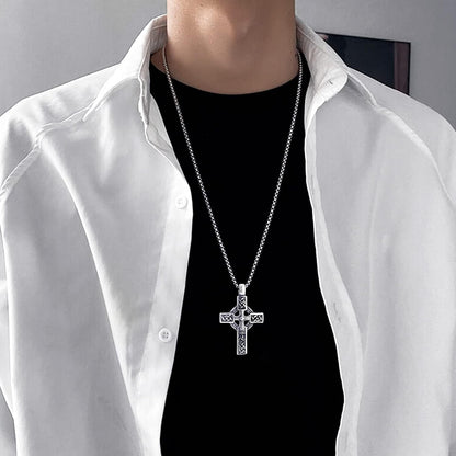 316L Stainless Steel Necklace Jesus Crucifix Cross Necklace for Men Celtic Orthodox Cross Necklace Virgin Mary Pendant Necklace Viking Rune Chain Necklace Religious Christian Jewelry Gifts for Men
