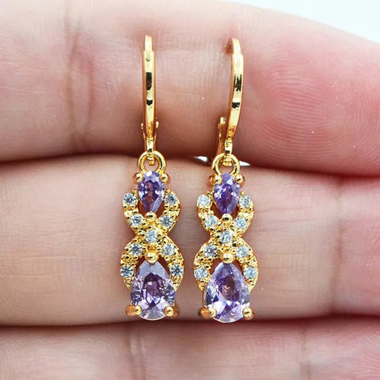 Women Purple Cubic Zirconia CZ Teardrop Earrings Jewelry