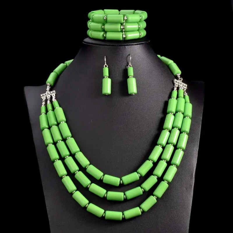 Fashion Nigerian Wedding Indian Jewelry Sets Beads Necklace Earring Bracelet Sets Statement Collar African Beads Jewelry Set