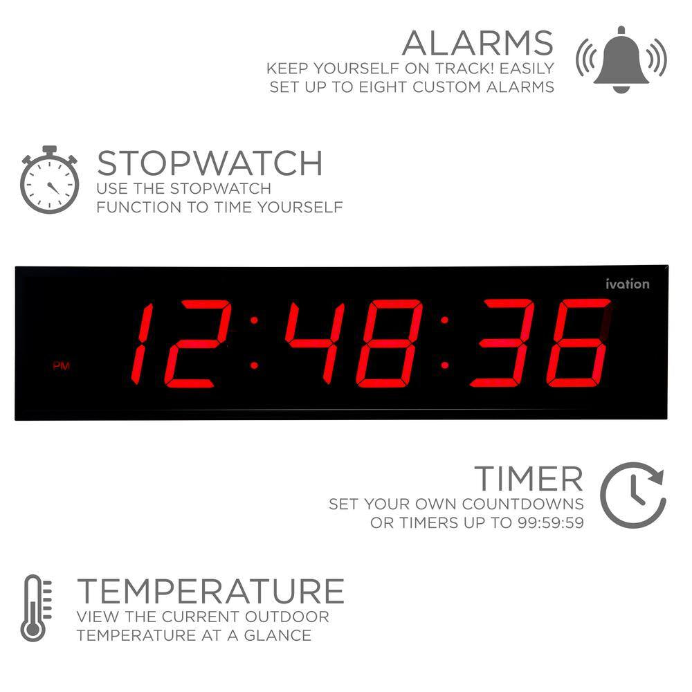 36 In. Large Digital Wall Clock, LED Digital Clock with Timer and Alarm, Red