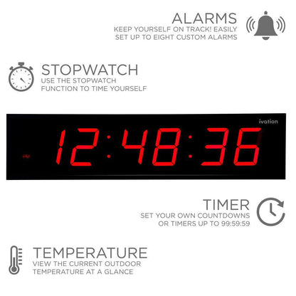 36 In. Large Digital Wall Clock, LED Digital Clock with Timer and Alarm, Red