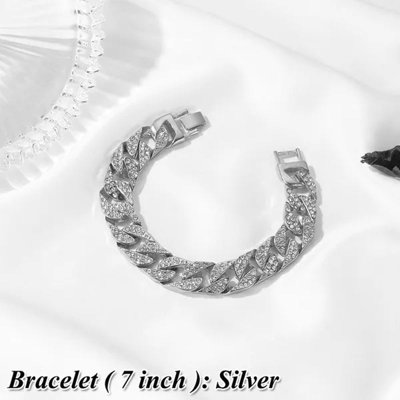 Iced Out Chain 925 Silver Diamond Miami Cuban Chain Link Choker Hip Hop Jewelry Silver Chain for Men Necklace Bracelet 7-24 Inch