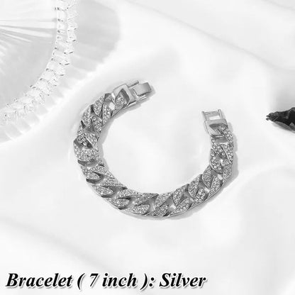 Iced Out Chain 925 Silver Diamond Miami Cuban Chain Link Choker Hip Hop Jewelry Silver Chain for Men Necklace Bracelet 7-24 Inch