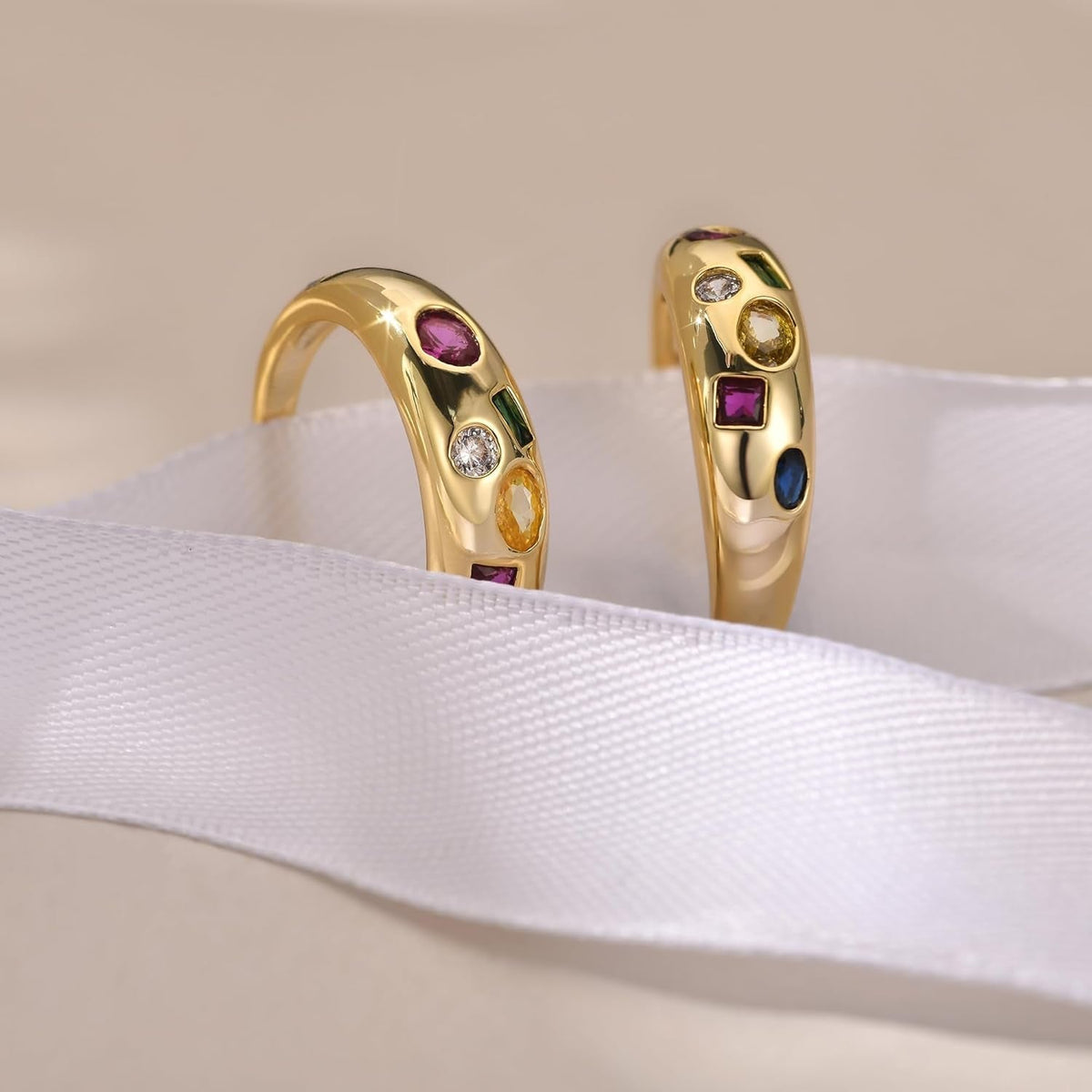 Chunky Gold Plated Rings for Women - Trendy Cubic Zirconia 14K Gold Filled Stackable Rings