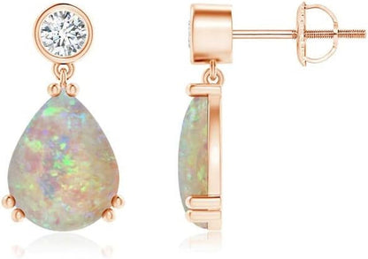 Natural Opal Drop Earrings for Women Girls in Sterling Silver/14K Solid Gold/Platinum | October Birthstone Jewelry Gift for Her | Birthday | Wedding | Anniversary