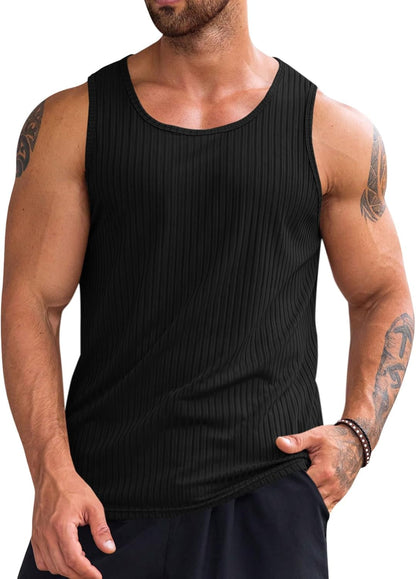 Men'S Ribbed Tank Tops 2 Pack Knit Sleeveless Workout T Shirt Muscle Gym Fitness Tee