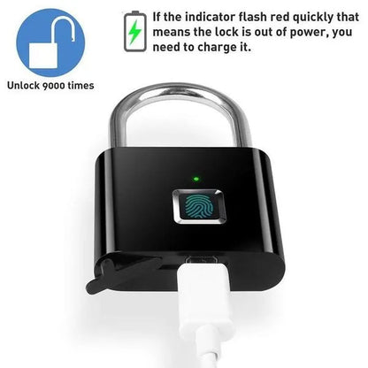 Fingerprint Padlock Smart Keyless USB Rechargeable Door Lock IP56 Waterproof USB Rechargeable-2/1PCS