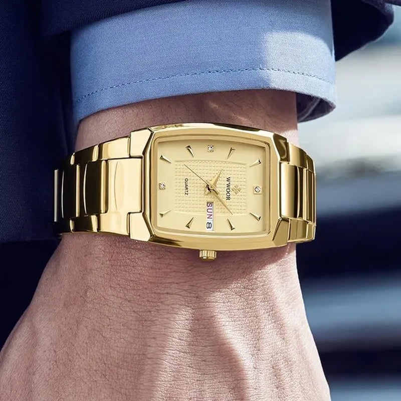 2021 Men's Watch WWOOR Top Brand Luxury Gold Blue Black Watch Men's Square Business Sports Quartz Waterproof Stainless Steel Watch Relogio Masculino