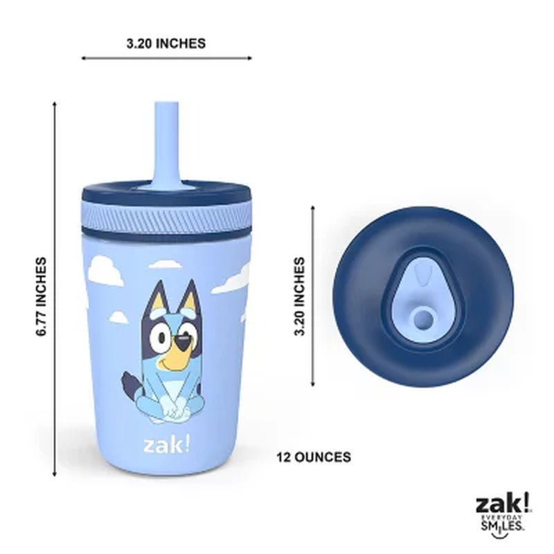 Zak Designs 12-Oz. Stainless Steel Double-Wall Tumbler for Kids with Antimicrobial Straw, 2-Piece Set, Choose Color