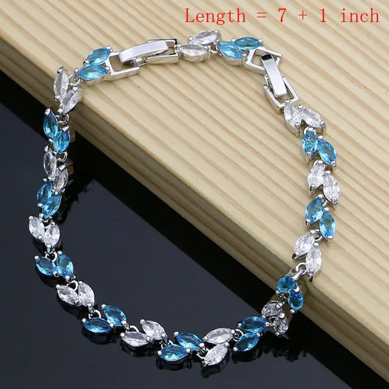 Luxury 925 Silver Bridal Jewelry Sets White Topaz Pearls Bead Charm for Women Party Horn Design Ring Bracelet Set
