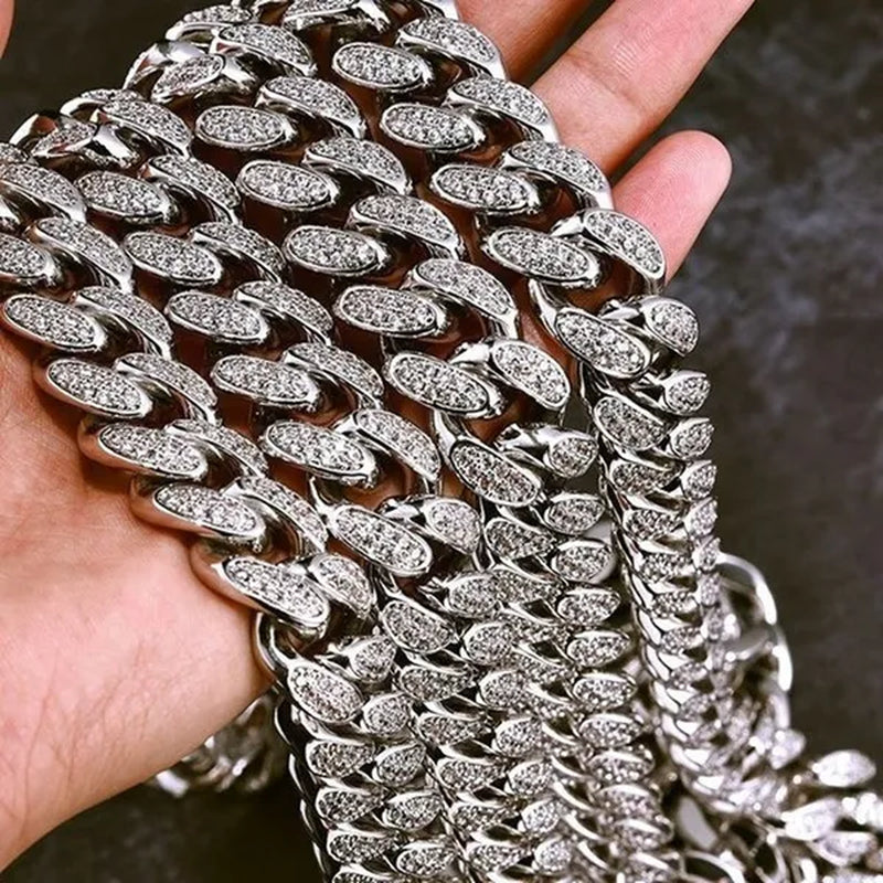 Mens Womens Gold Cuban Chain Necklaces or Bracelet Iced Out Cz Diamond Cuban Link Chain Necklace Stainless Steel